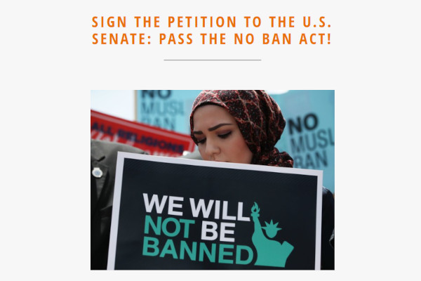 Image to sign a petition to the Senate: "We will not be banned"